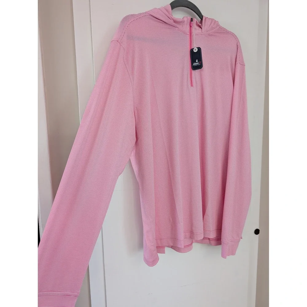 Johnnie-O Mens Performance Golf Hybrid Hoodie 1/4 Zip Pink Striped Cabo XL New